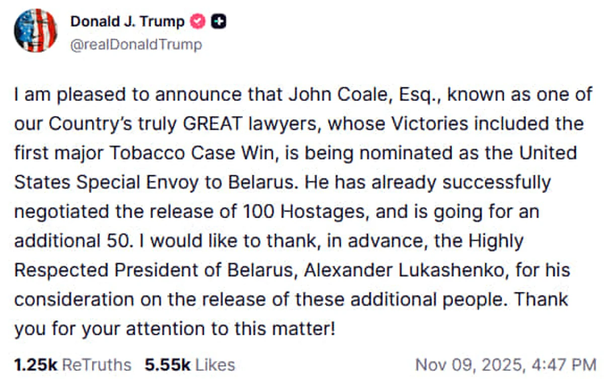 Скріншот: Трамп у Truth Social