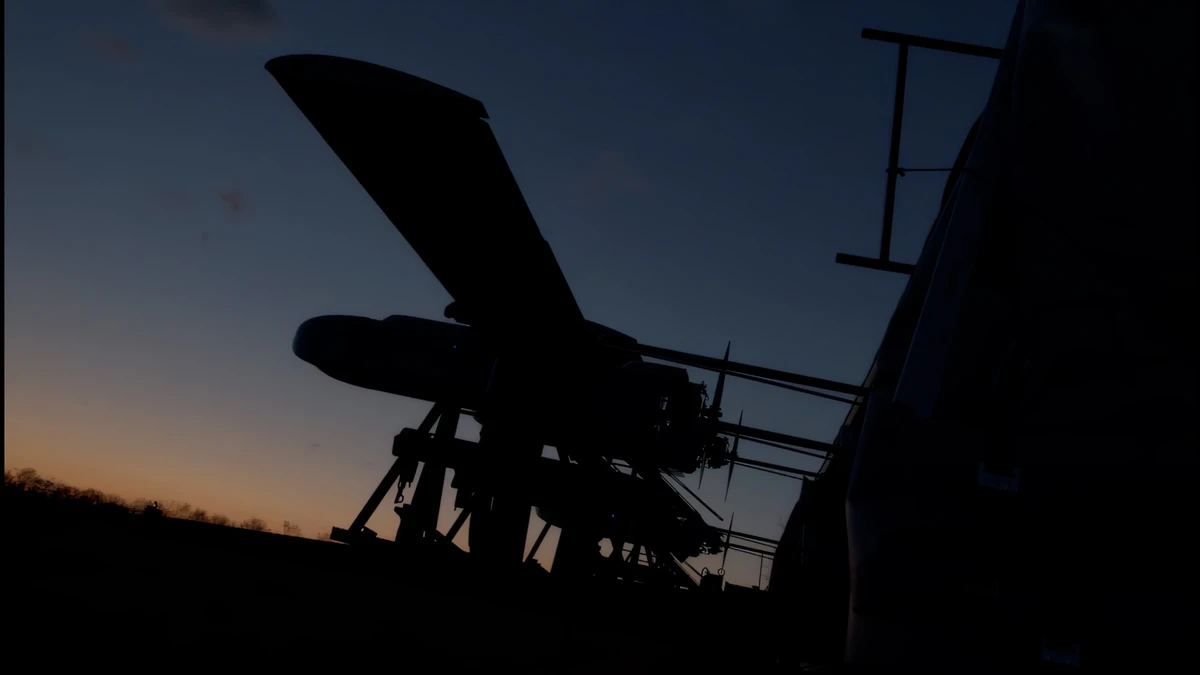 A shot from a night-time launch of mid-range drones
