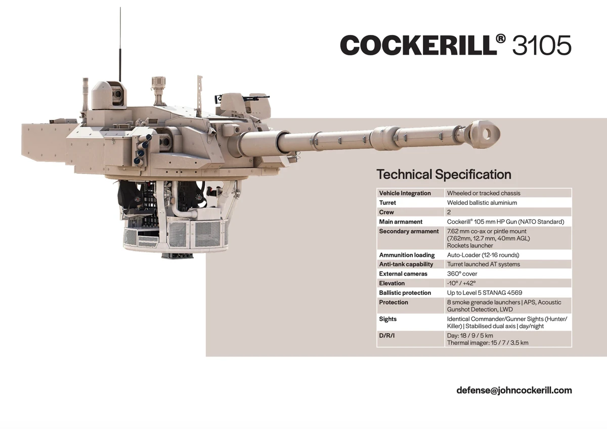 Specifications of the C3105 unmanned turret