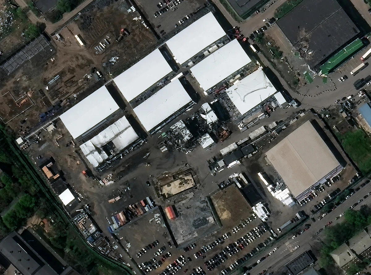Satellite images of the Atlant-Aero factory, which produces the Molniya UAV, after the Neptune strikes (slightly enhanced with AI)