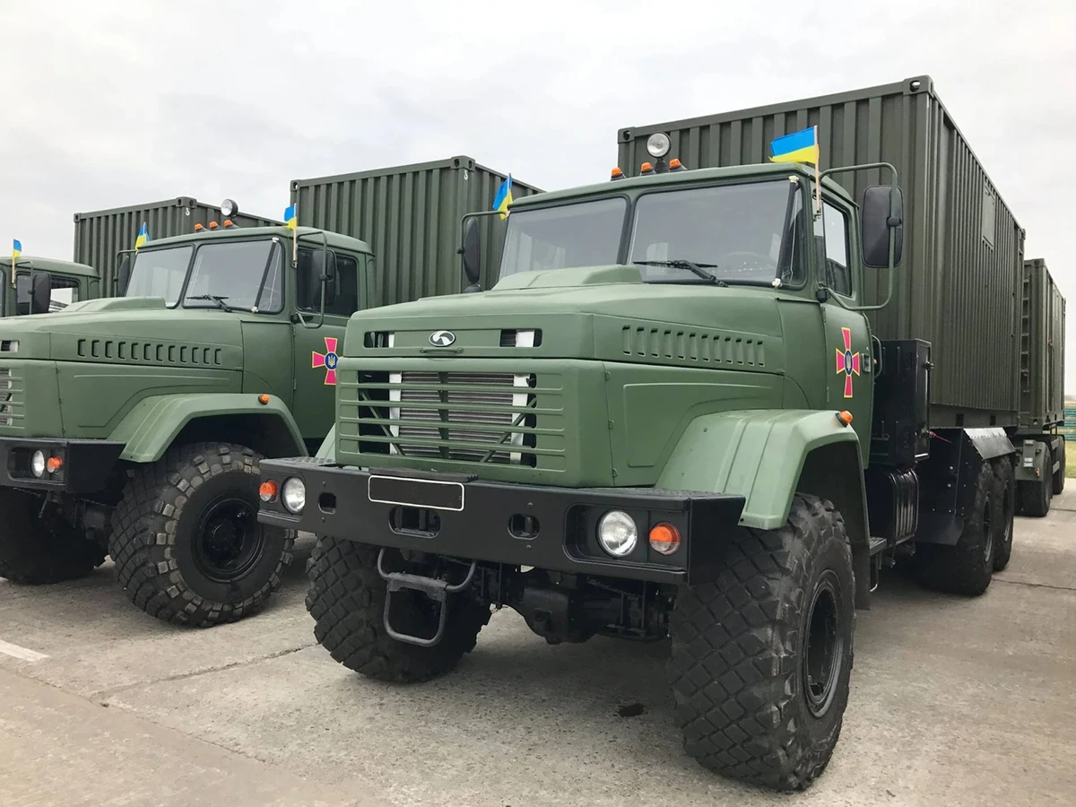 Ukrainian military containerised bath and laundry facilities on KrAZ chassis.
