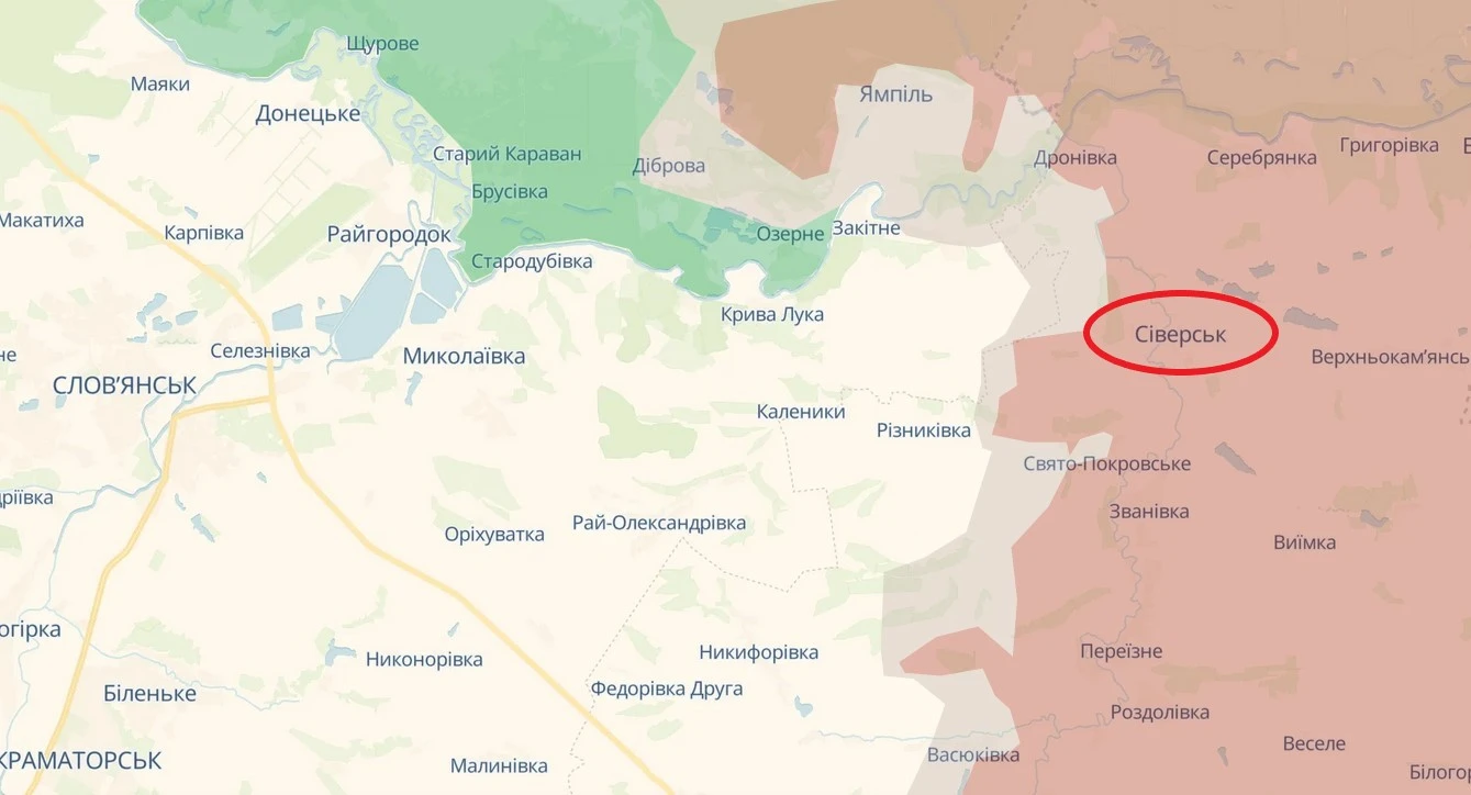 Ситуація біля Сіверська на мапі DeepState