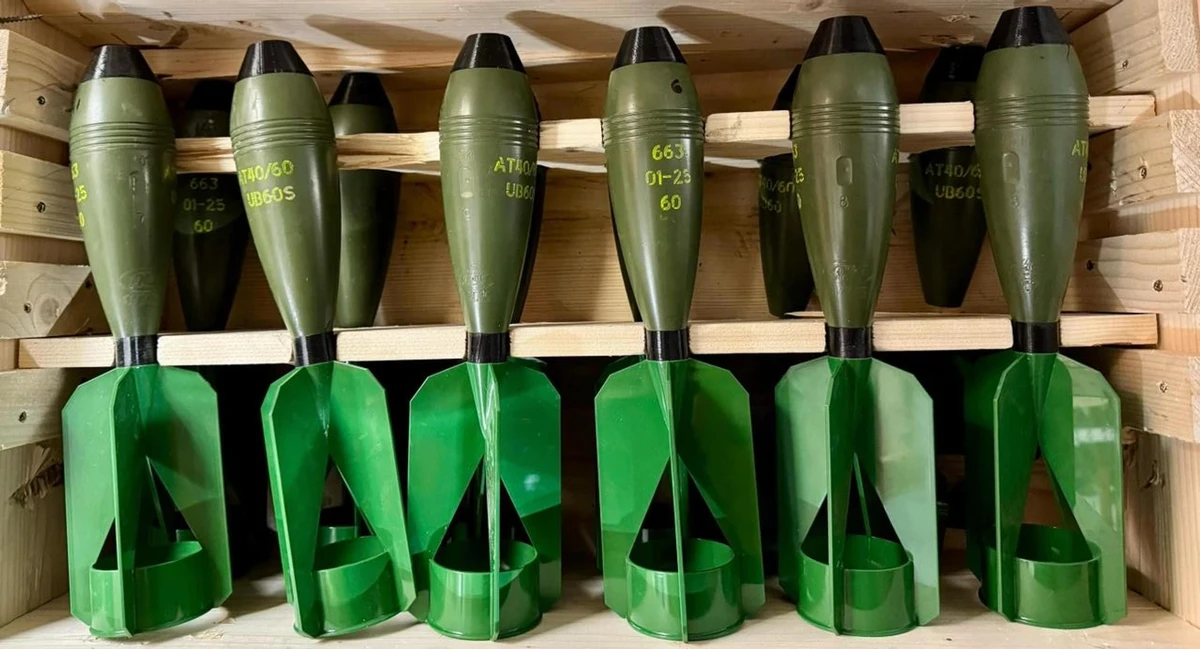Drone-dropped munitions based on in-house 60mm rounds by Ukrainian Armor.