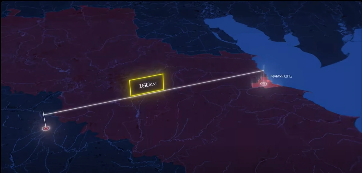O alcance operacional relatado dos sistemas de reconhecimento e ataque de Azov perto de Mariupol é de até 160 km.