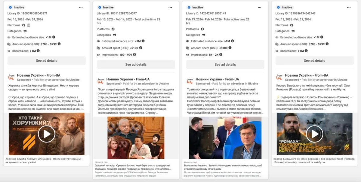 Скриншот рекламы Новости Украины — From-UA на платформе Meta Ad Library