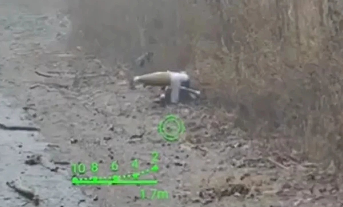 The ambush drone before being destroyed by the ground robot.