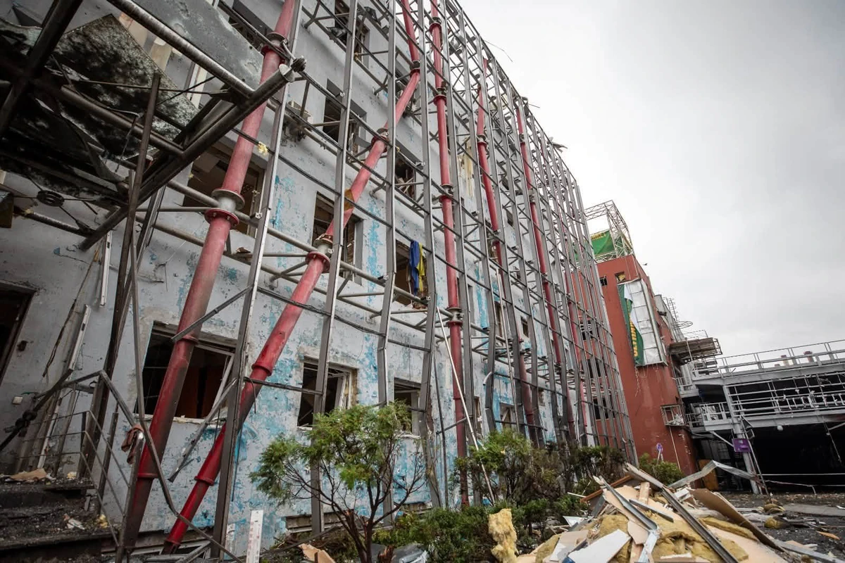 The damaged building