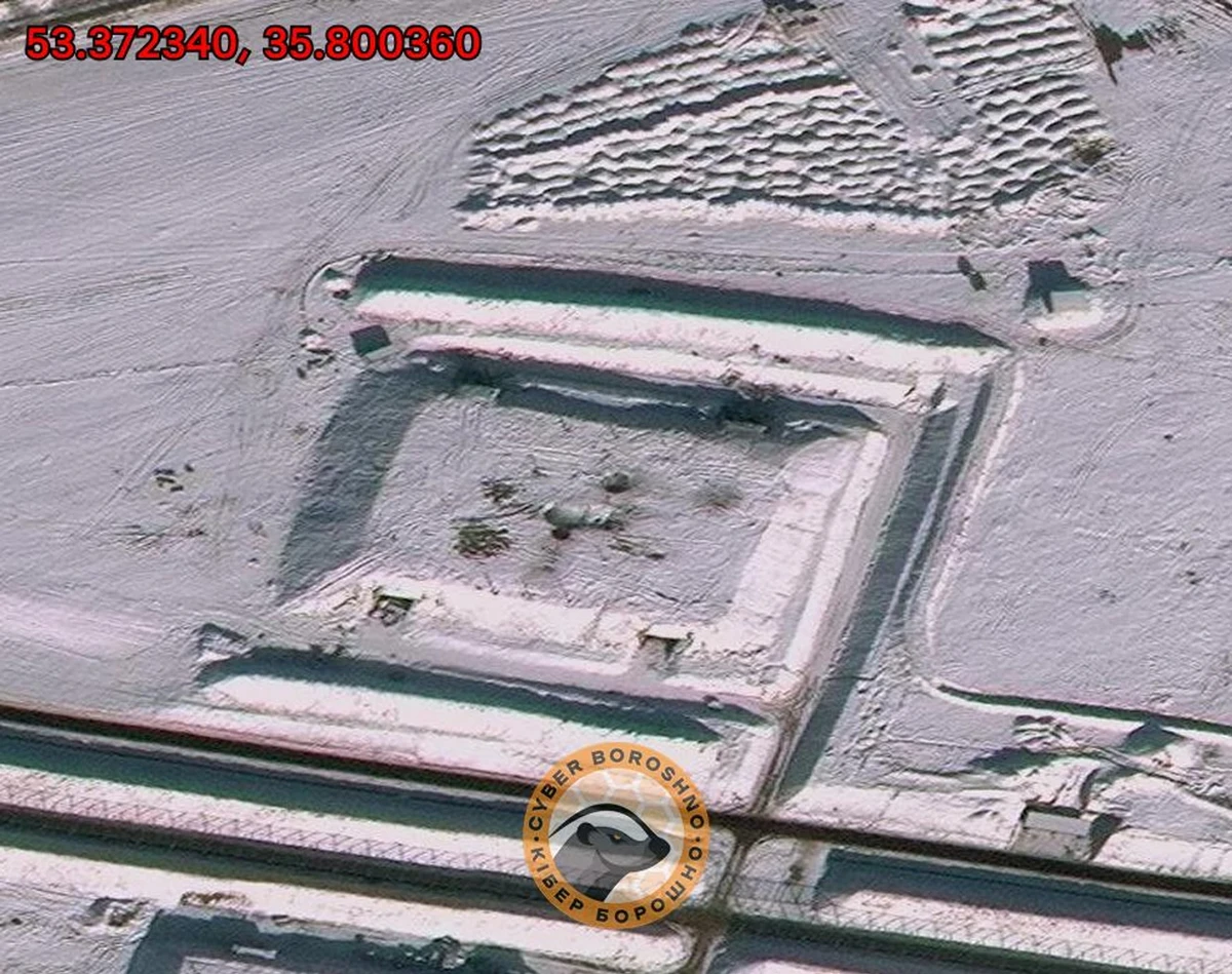 The destroyed Shahed storage facility in Tsimbulova