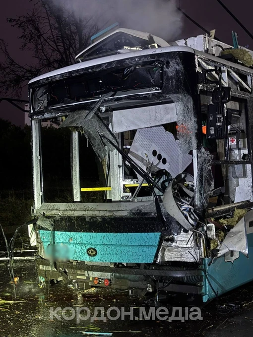 A damaged trolleybus