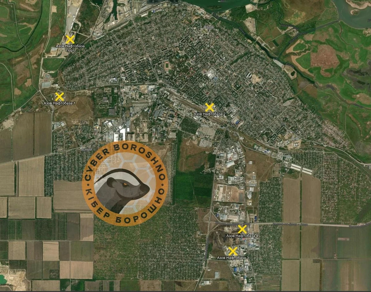 Location of the five oil depots in the city of Azov where fires were analysed