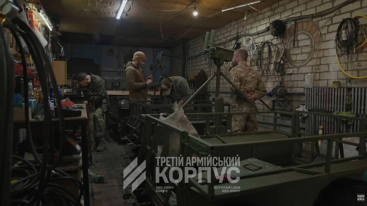 Inside the workshop of NC13, a company making assault ground robotic systems, Ukraine's 3rd Separate Assault Brigade