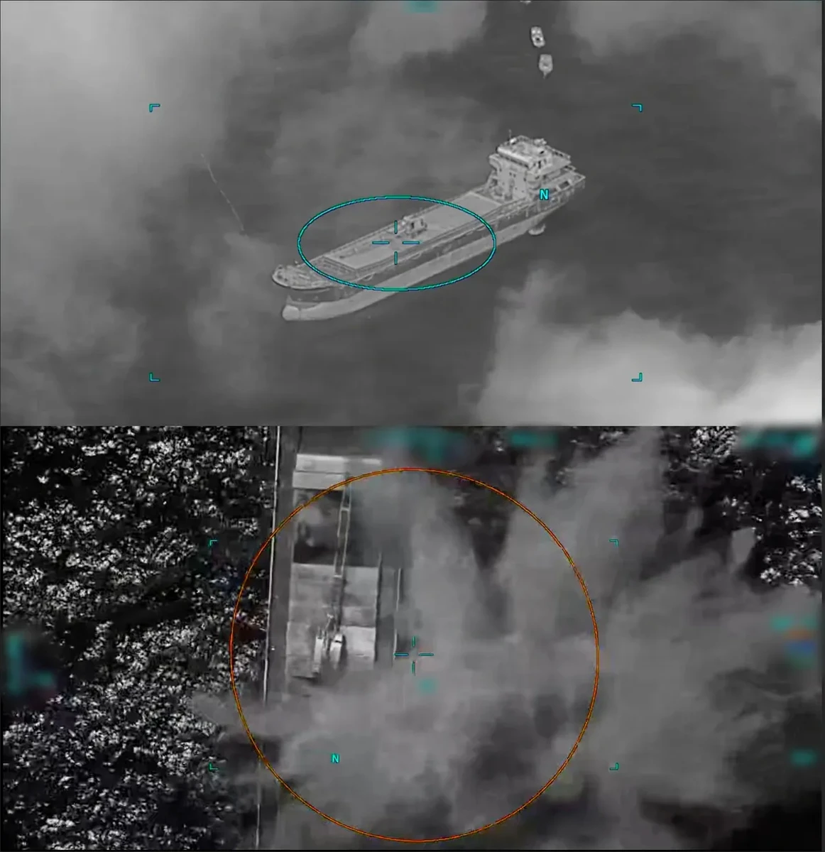 The Magura naval drone striking a target vessel