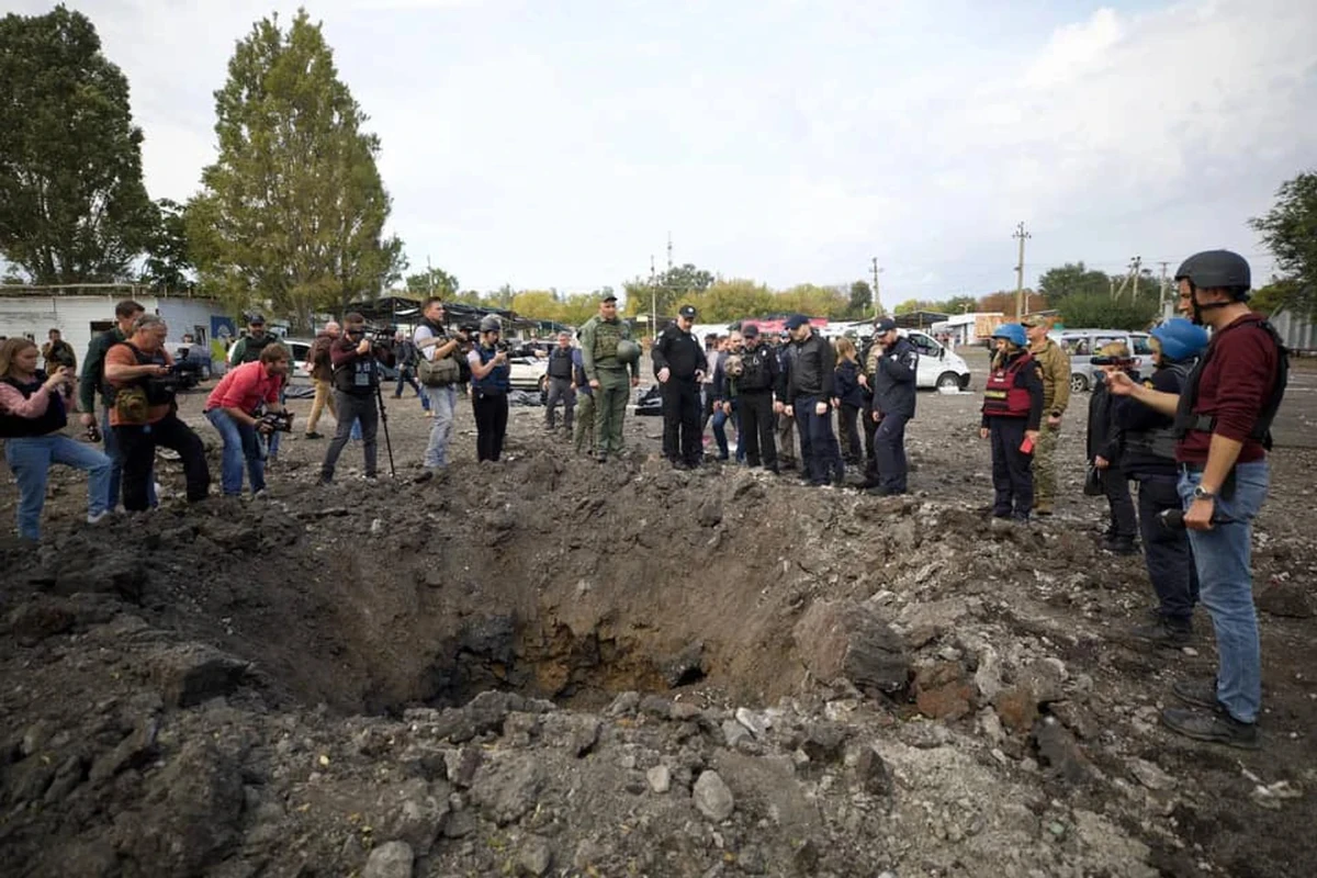 A crater left by an anti-aircraft missile from a Russian S-300 system