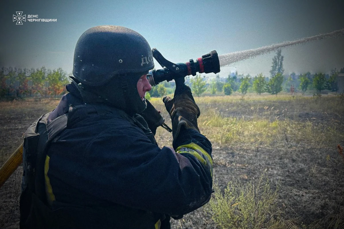 Firefighters dealing with the aftermath of the Russian attack