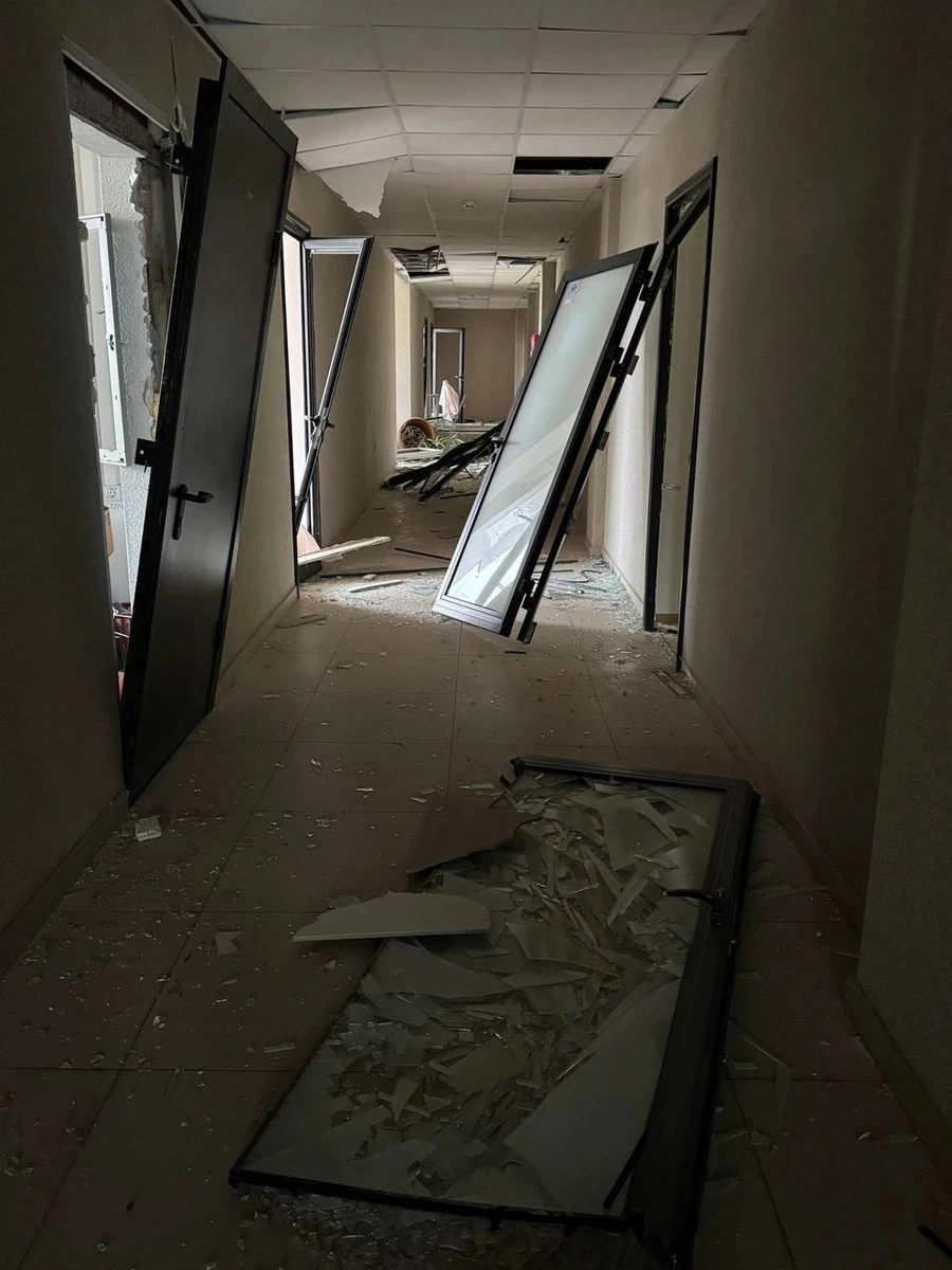 An office building damaged in the Russian attack