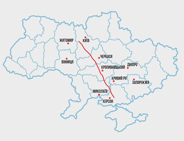 In order to cause a large-scale blackout, the Russians are trying to tear Ukraine's energy system in half. The red line on the map is a conventional energy watershed that separates the left-bank and right-bank parts of the country