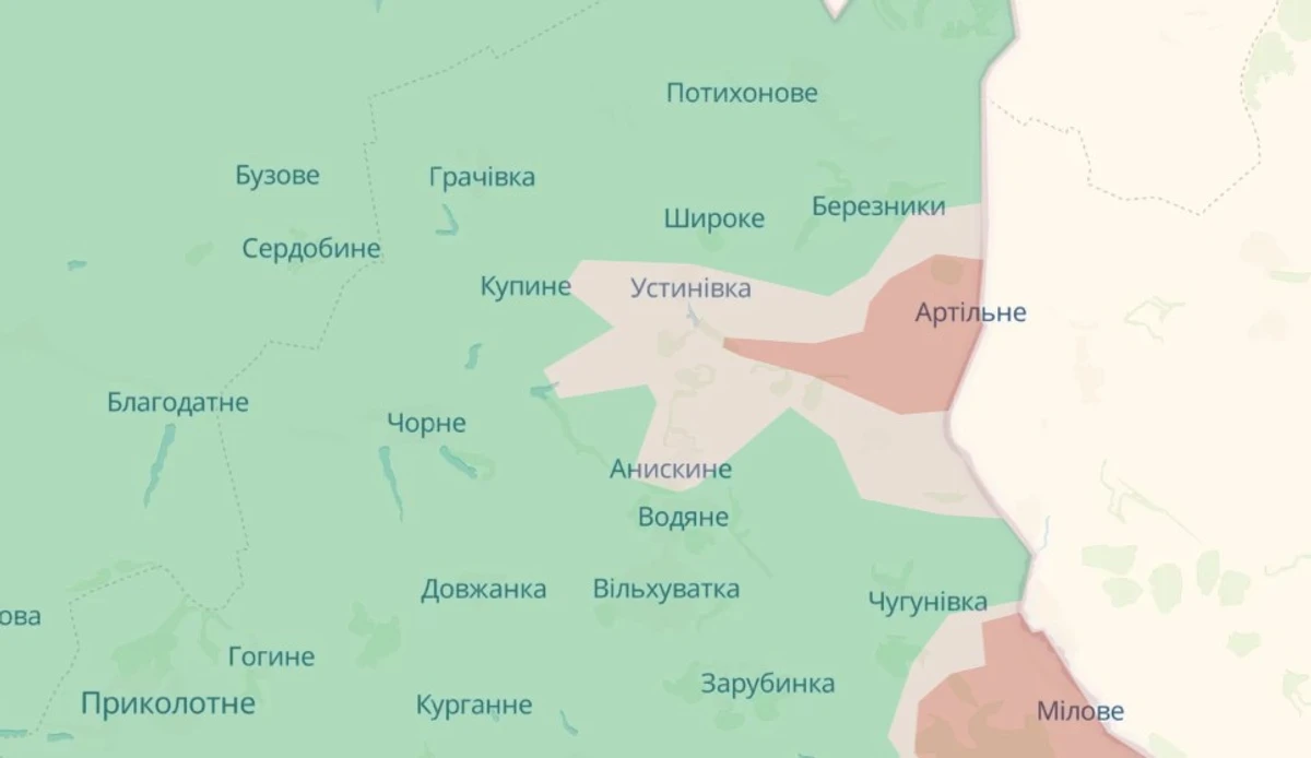 Ситуація в Артільному станом на 22 серпня, deepstatemap