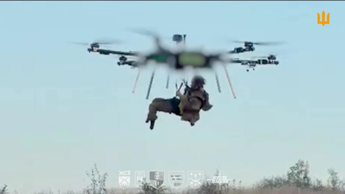 The moment the drone landed with the wounded soldier