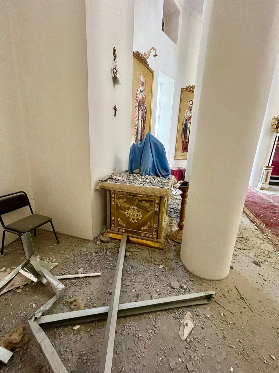 Dormition Cathedral in Kherson after the attack. Photo: Kherson Eparchy Social Service