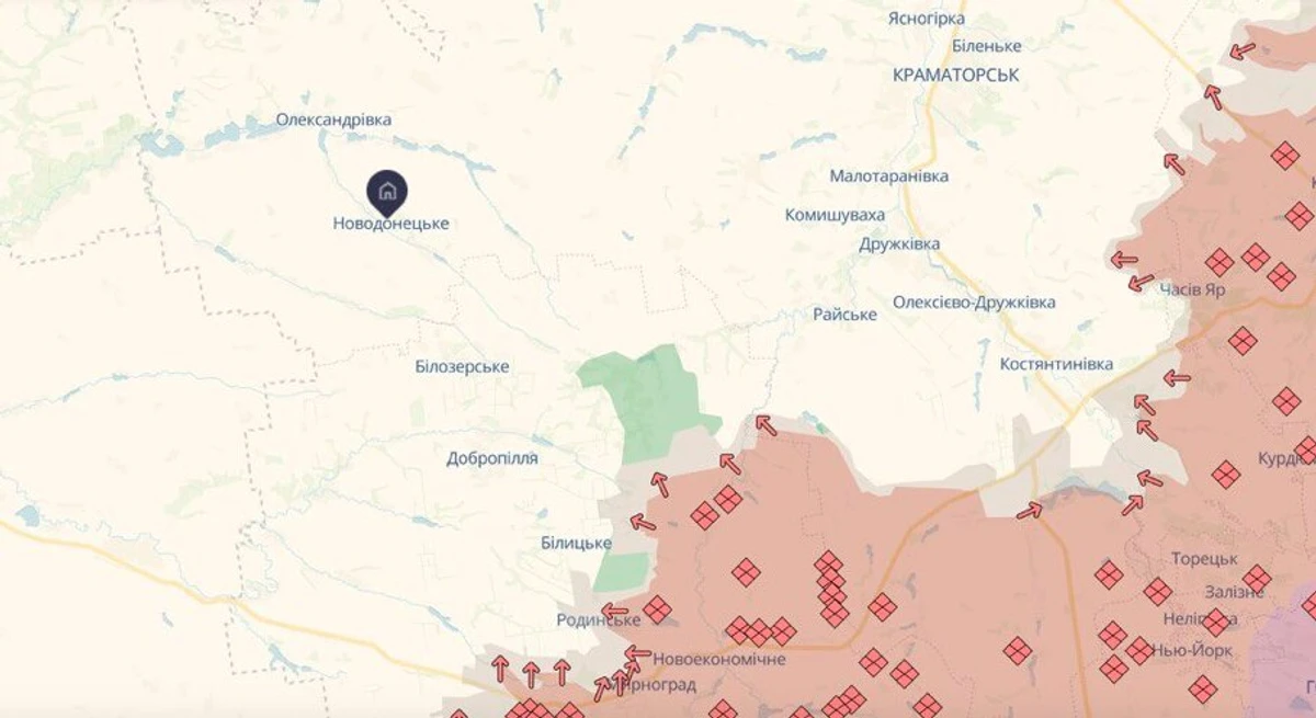 Новодонецьке на мапі. Скрин з сайту DeepState