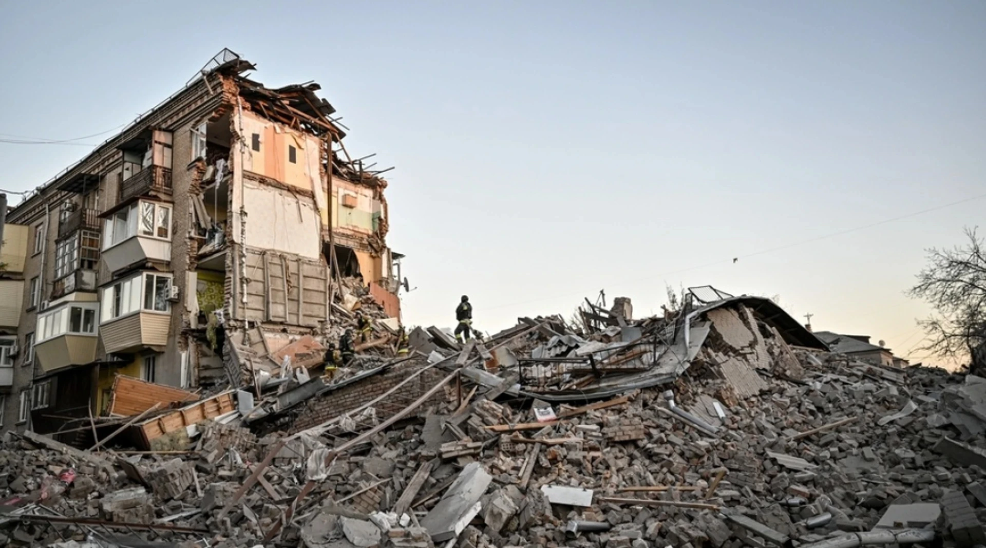 An apartment block in Zaporizhzhia after being hit by a Russian guided bomb.