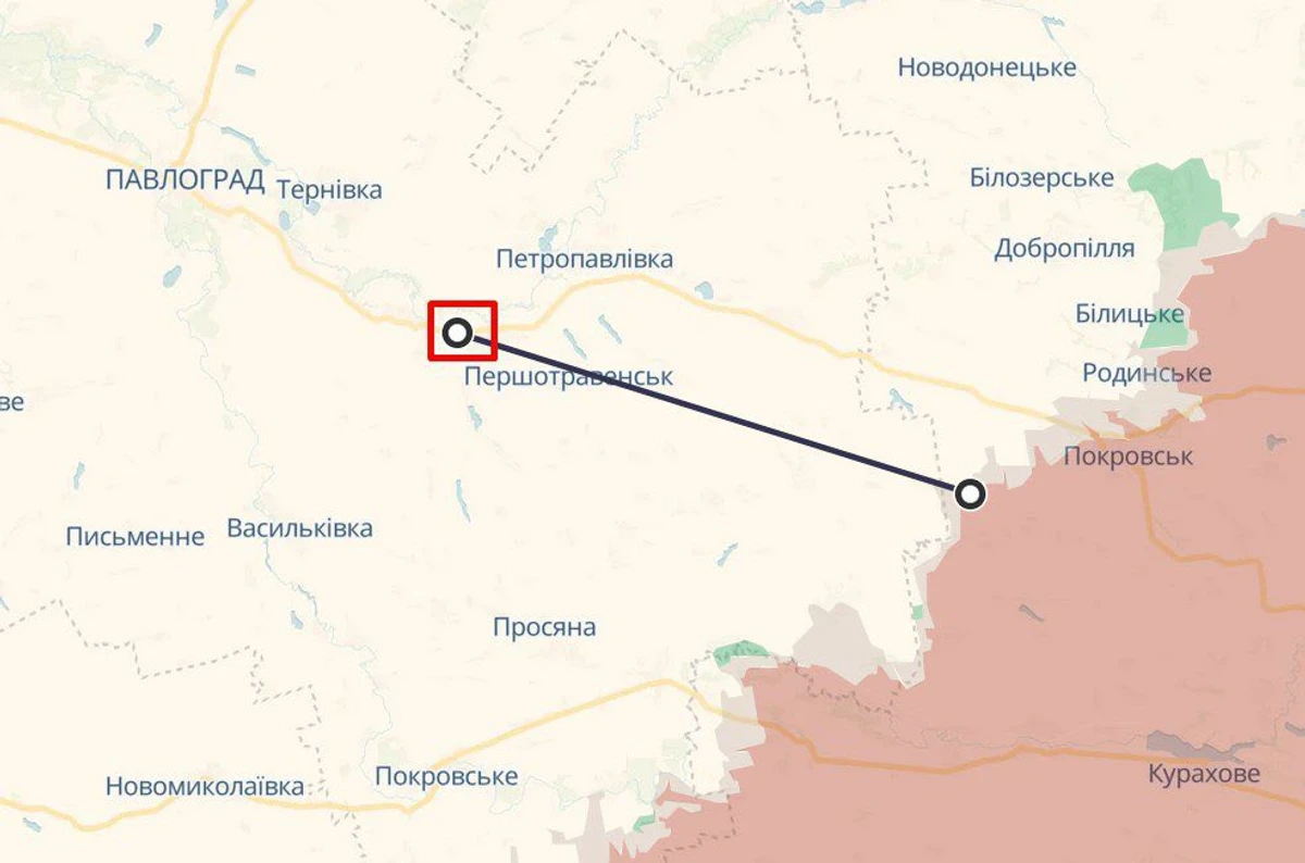 Strikes were recorded near Pershotravensk, around 50 km from Pokrovsk and the front line.