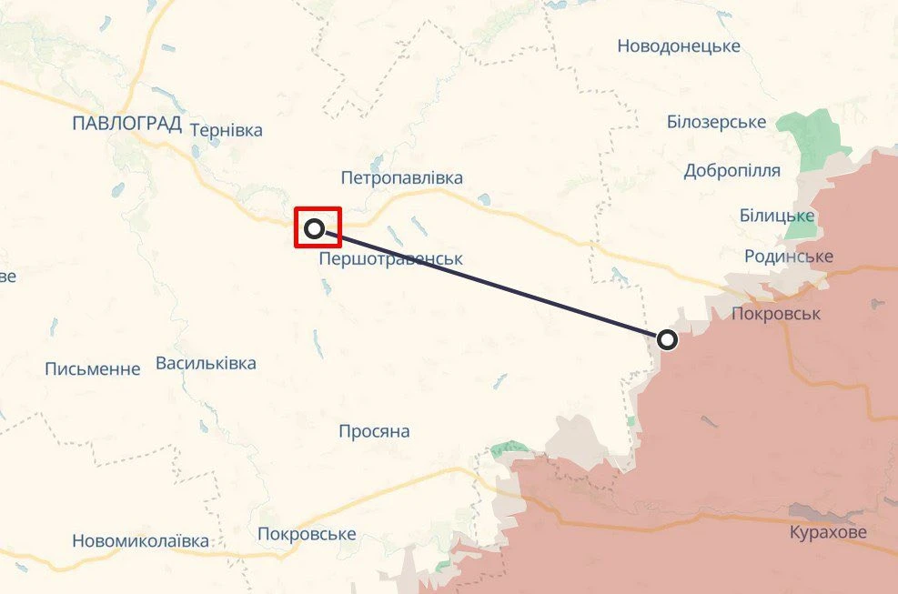 Strikes were recorded near Pershotravensk, around 50 km from Pokrovsk and the front line.