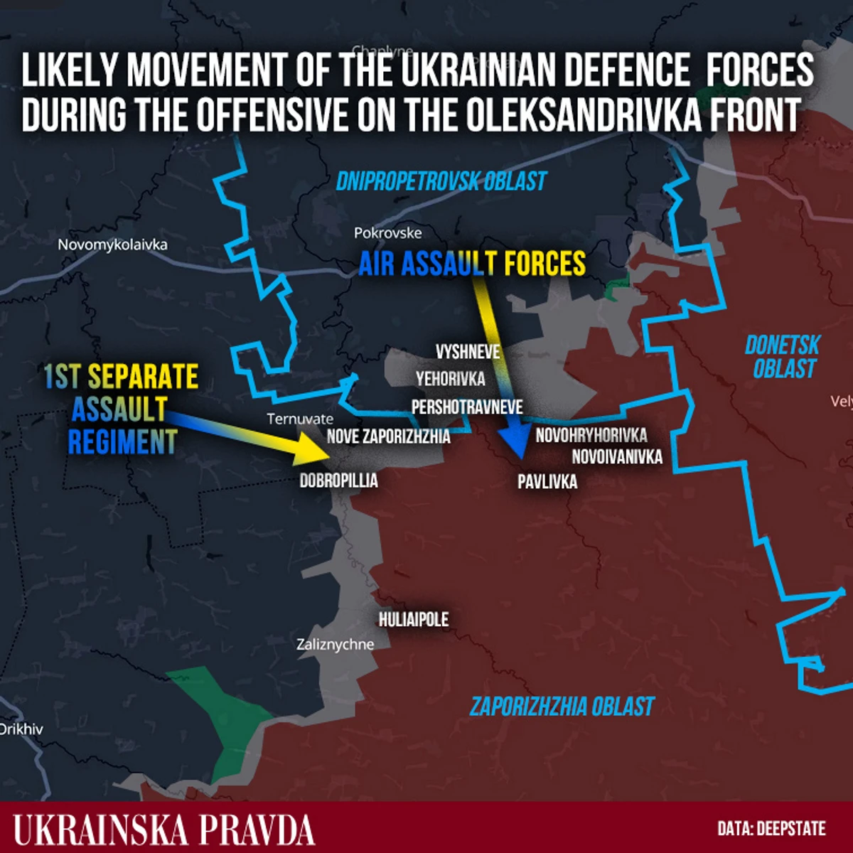 Reconstruction of Ukraine's defence forces' movement during the offensive on the Oleksandrivka front