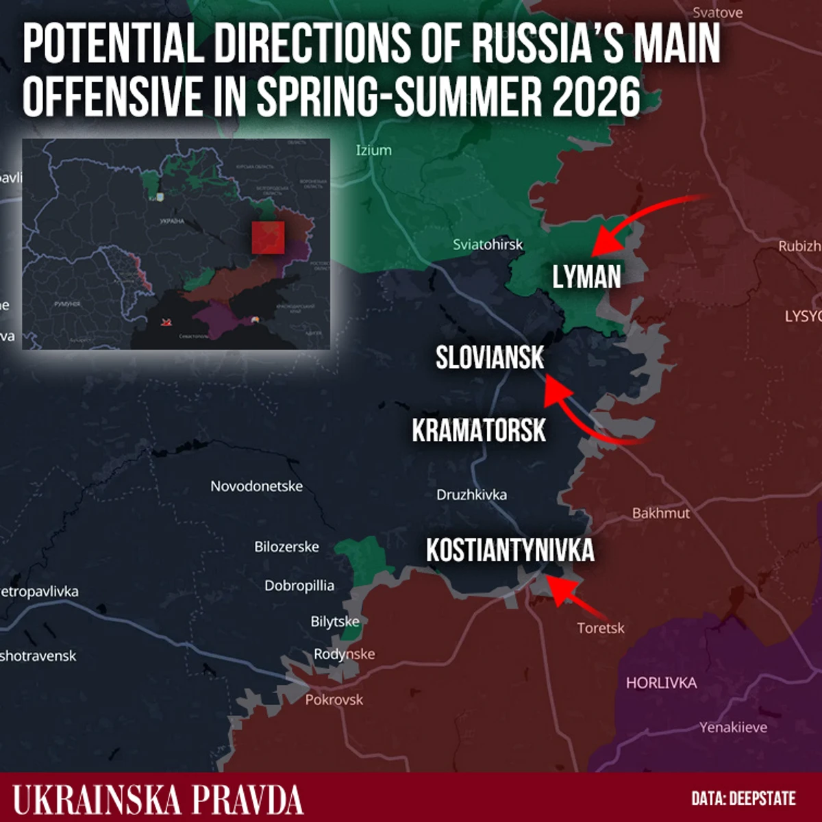 Two potential main directions of the Russian strike in spring–summer 2026.
