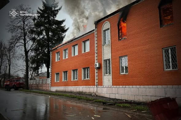 Russia hits tax inspection office and city council building in Chernihiv Oblast, with fires raging – photos
