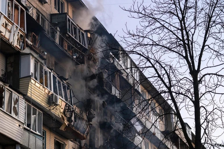 The destroyed building.