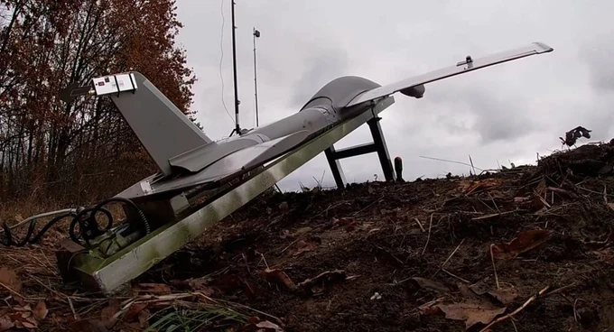 A Russian Molniya-2 UAV on a catapult.