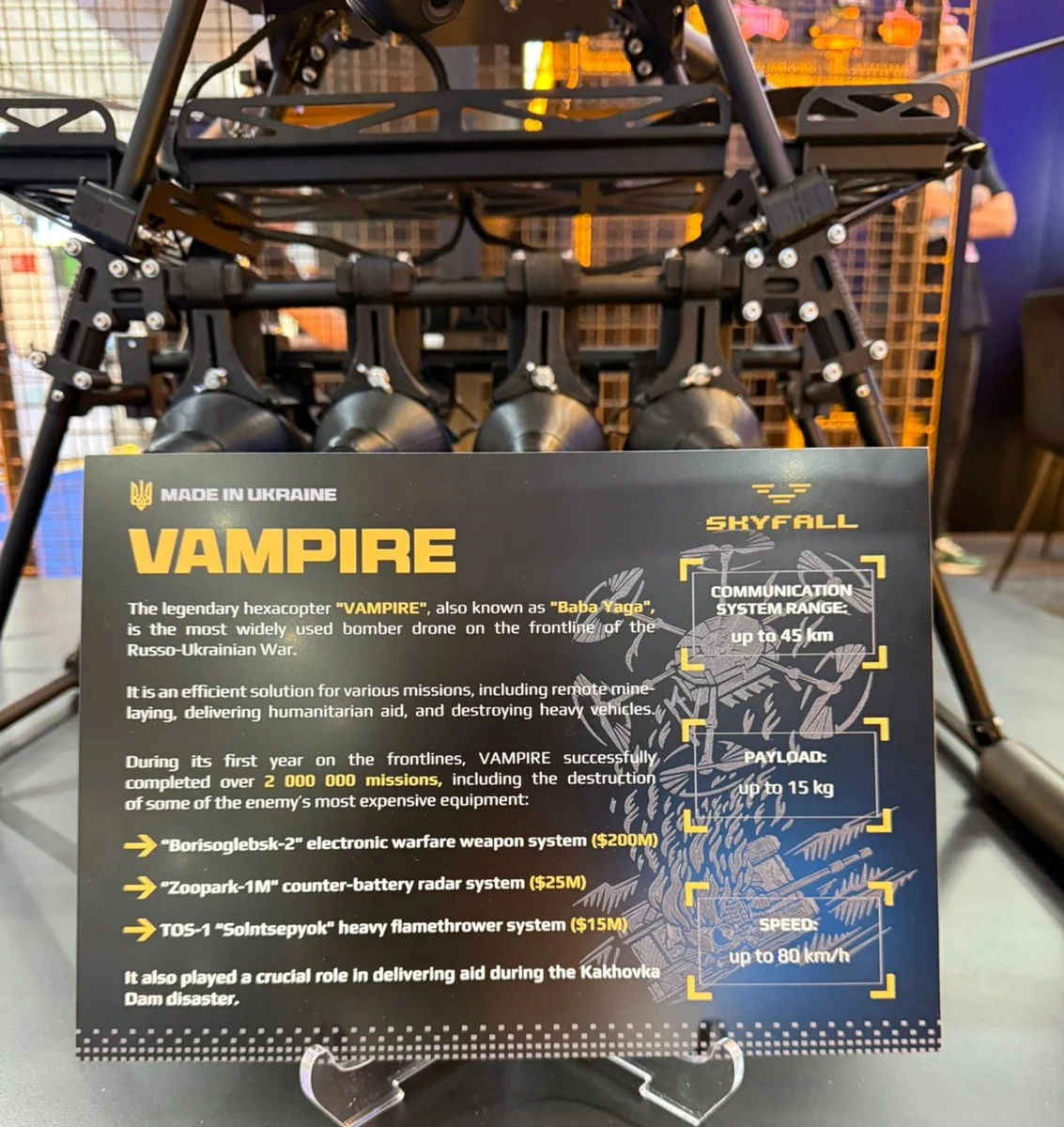 The Vampire drone stand at the World Defence Show 2026.