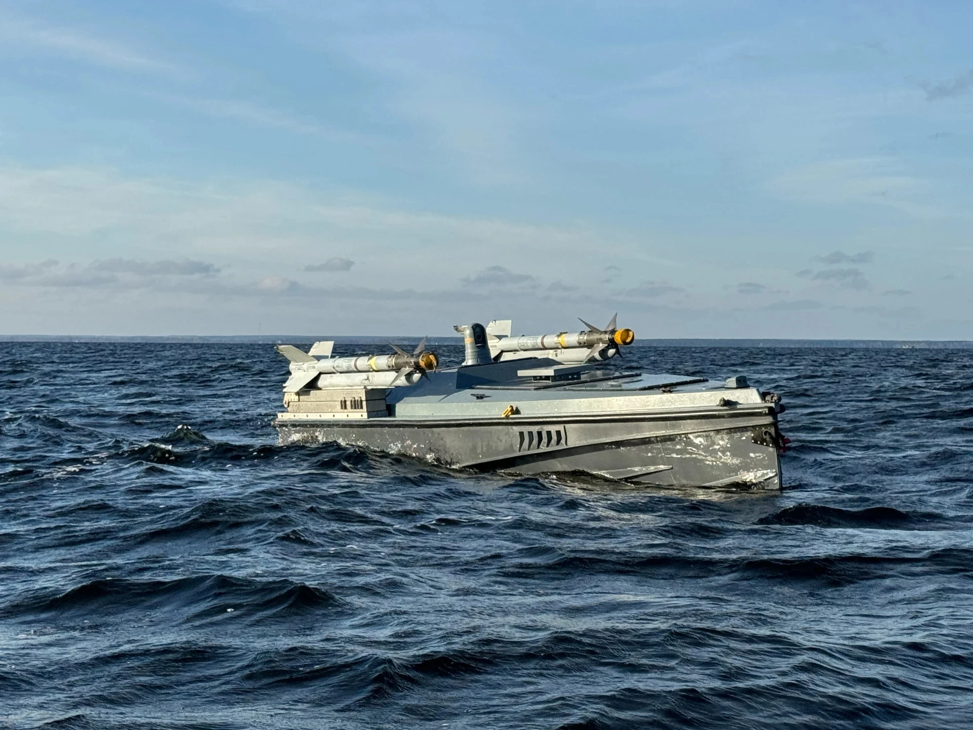 A Magura V7 marine drone armed with AIM-9 Sidewinder missiles