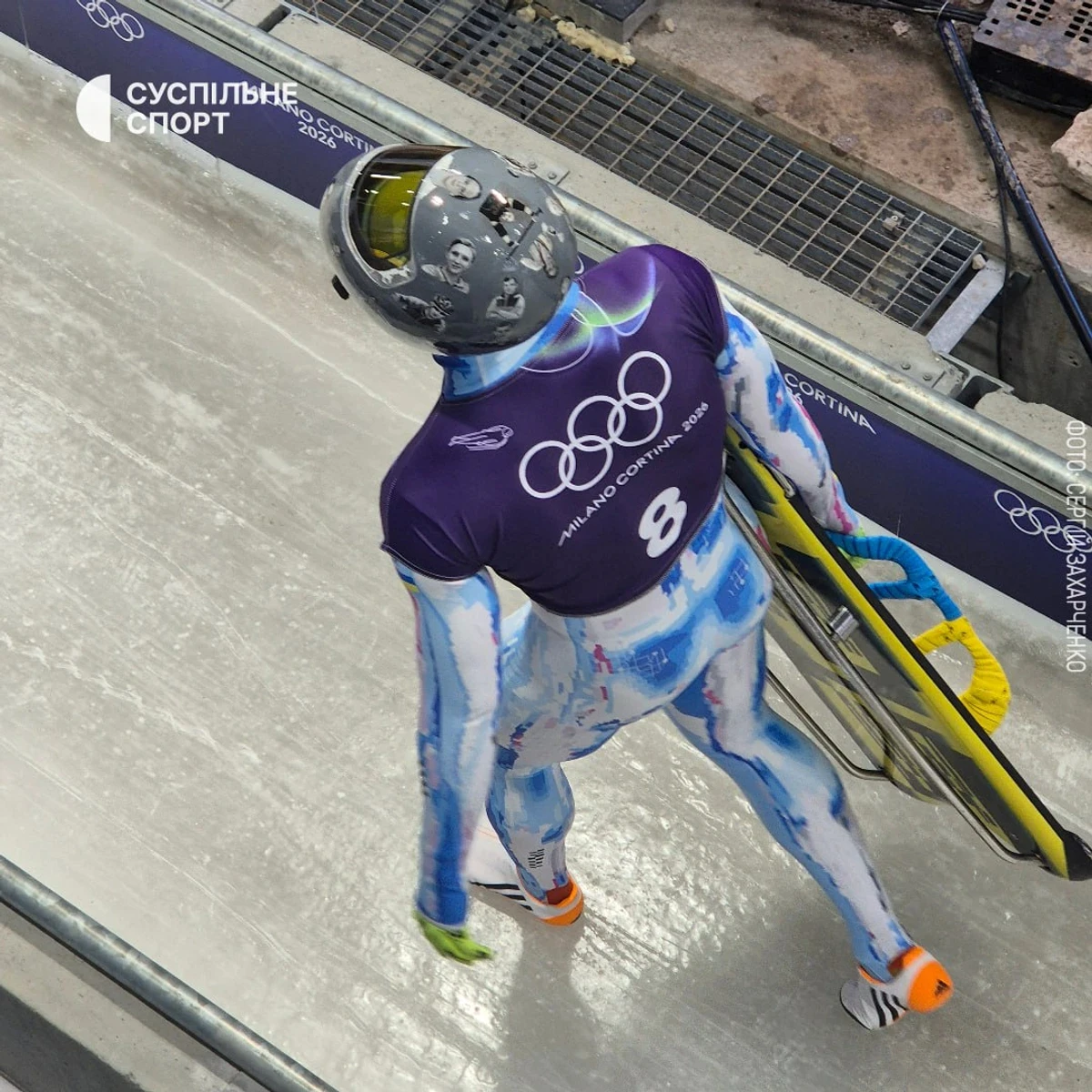 Vladyslav Heraskevych in the remembrance helmet.