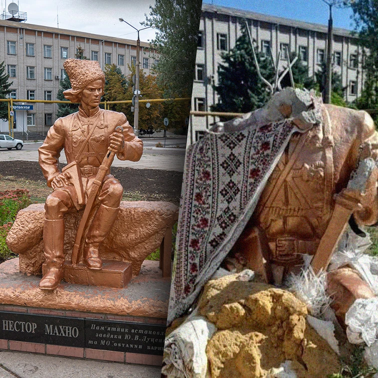 Пам’ятник Нестору Махну був майже знищений після прильоту навесні 2024 року