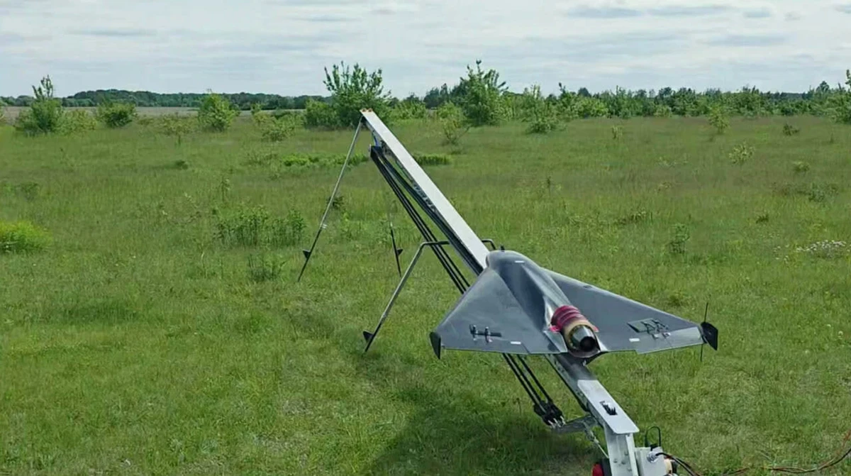 An unidentified jet-powered drone interceptor