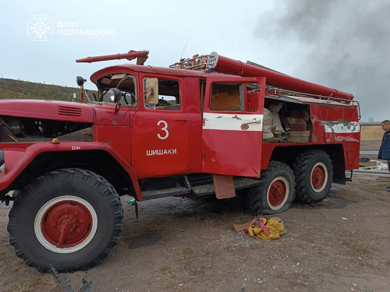Damaged car rescuers in Poltava region