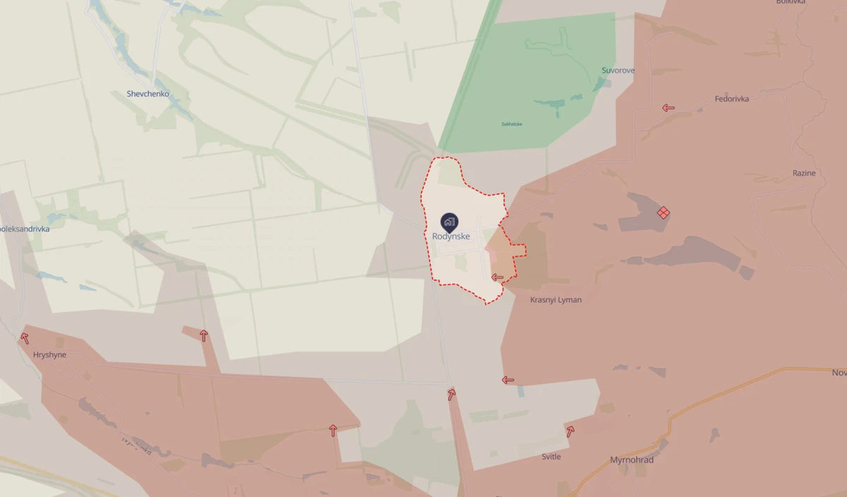 Rodynske on the DeepStateMap on 3 April. Screenshot