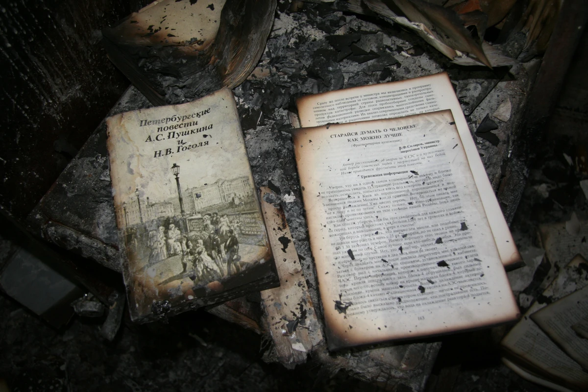 Уцелевшие после атаки российского дрона страницы книг из квартиры Натальи Ходимчук выглядят жутко