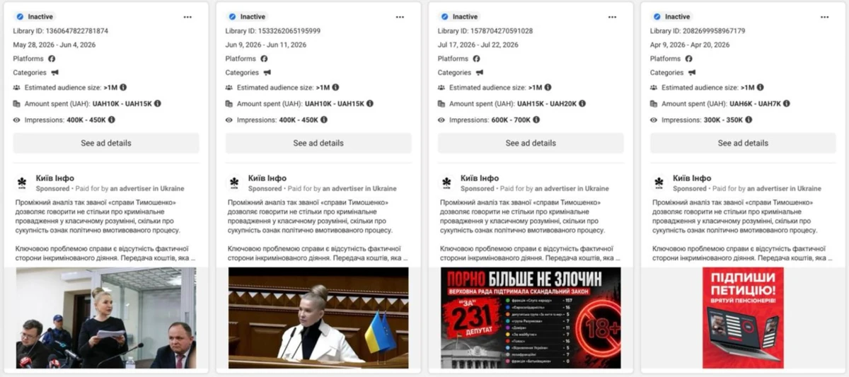 Скриншот рекламы Киев Инфо на платформе Meta Ad Library