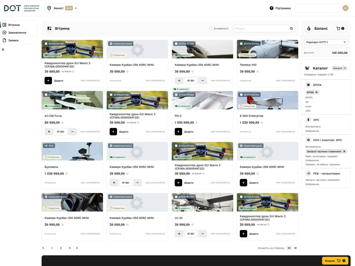 The Dot-Chain Defence marketplace interface