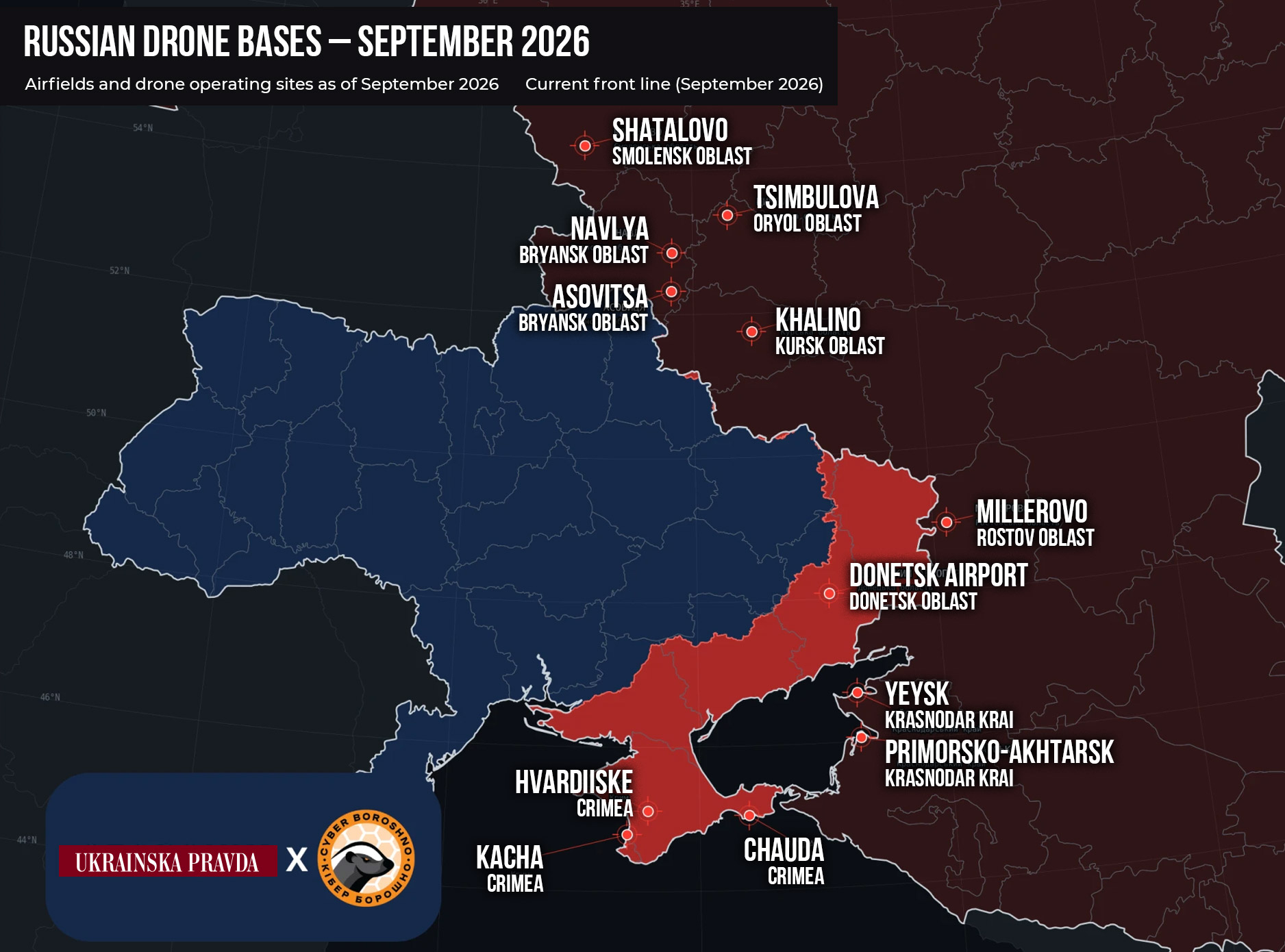 Russia's Shahed launch sites Ukrainska Pravda x CyberBoroshno