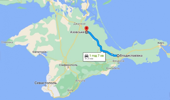 Азовське і Владиславівка на мапі Криму