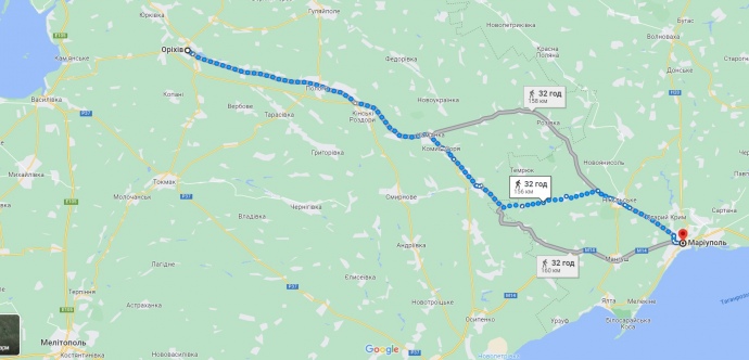 Маршрут из Орехова  в Мариуполь
