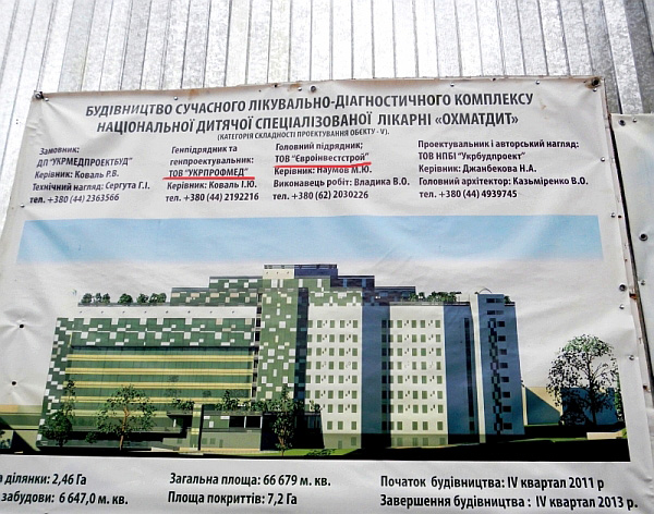 Застройщики Забудовники Охматдиту: Київське ТОВ Укрпрофмед та донецьке ТОВ Євроінвестстрой
