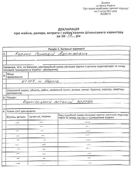 Декларація Кернеса за 2012 рік 