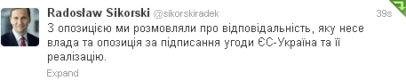 Карл Бильдт и Радослав Сикорский встретились с оппозицией 