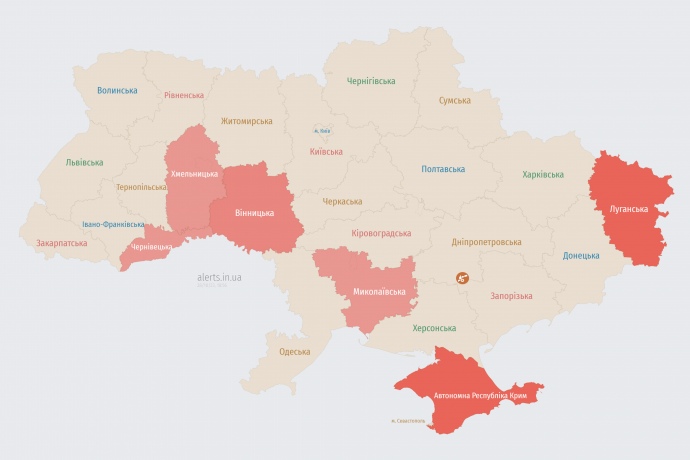 Скриншот карты воздушных тревог в 4.57