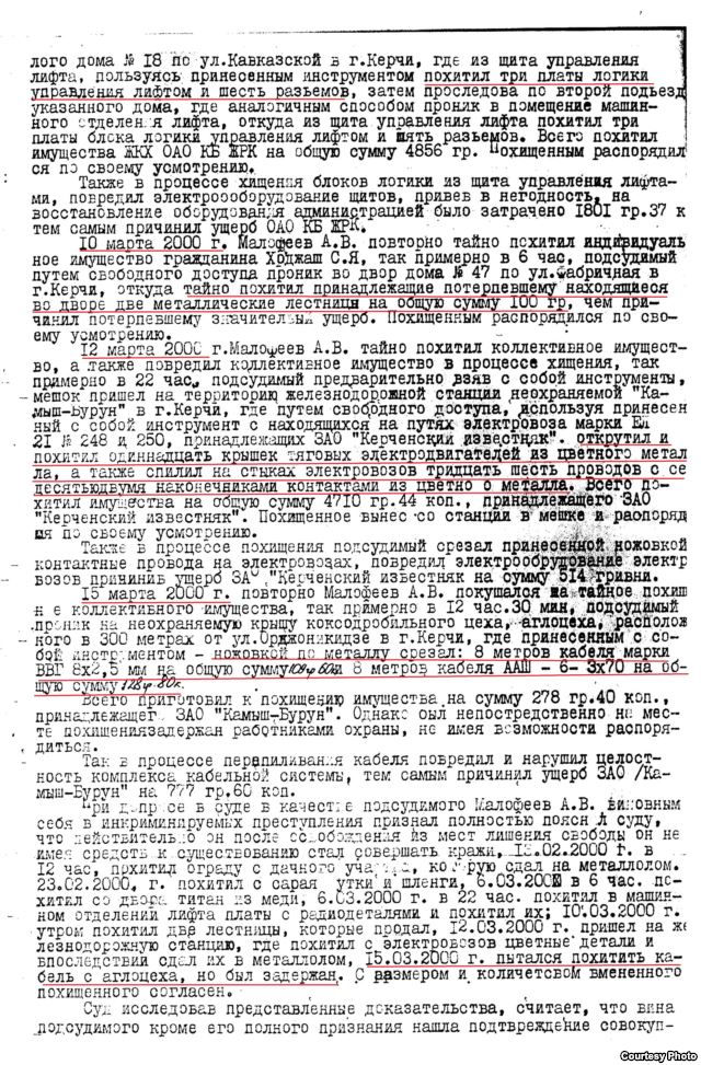 Рішення Керченського міського суду щодо вироку для Малофеєва